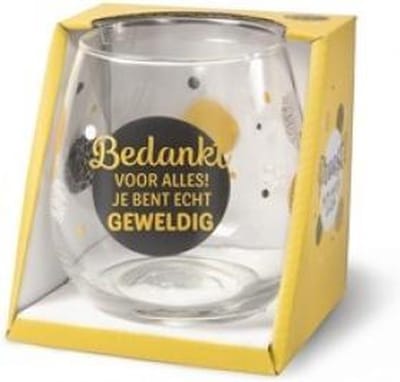 Wijnglas - Waterglas - Bedankt voor alles! Je bent echt geweldig - In cadeauverpakking met gekleurd lint
