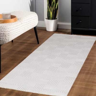 Binnenkleed met ruitpatroon, crèmekleurig, voor de woonkamer, bohemian stijl, duurzaam en gaat lang mee. 120x170 cm