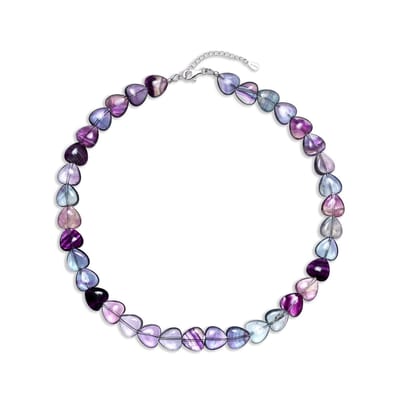 Cavill - Zilveren Halsketting 925 Sterling - Verstelbare Ketting met 12mm Hartvormige Fluoriet kralen - Multicolor Natuurlijke Edelsteen voor Dames