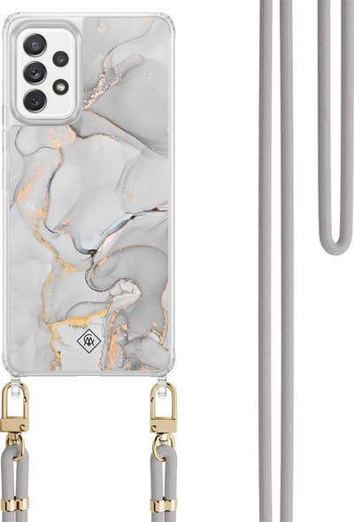 Casimoda® hoesje met koord - Geschikt voor Samsung A52(s) - Marmer Grijs - Afneembaar koord - TPU/polycarbonaat - Grijs