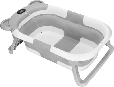 Springos Opvouwbaar Baby Bad - Opvouwbaar - Draagbaar - Met Stop - Thermometer - Tot 12 Maanden - 27,5 L - Wit - Grijs - 79 x 49 x 22 cm