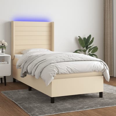 vidaXL - Boxspring - met - matras - en - LED - stof - crèmekleurig - 100x200 - cm
