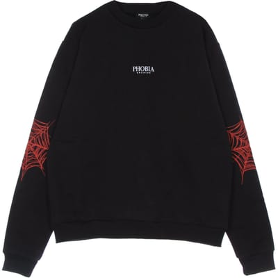 Rood Cobweb Print Crewneck Heren Lichtgewicht Crewneck Sweatshirt Zwart/rood