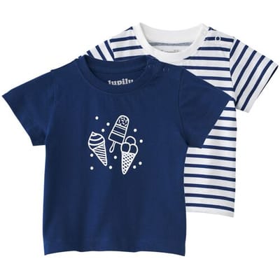 LUPILU Set van 2 baby T-shirts (strepen/blauw, 62/68)