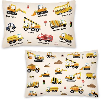 Dailygoods- Kussenhoezen Set van 2 - Bouwvoertuigen - Fluweel - 45 x 33 cm - Decoratief - Verborgen ritssluiting - Kussenslopen