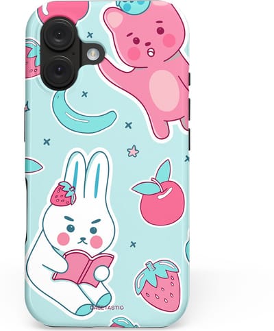 Casetastic hoesje geschikt voor Apple iPhone 16 - MagSafe - Dubbellaagse bescherming - Fruitige vriendjes - Fashion Case - Mintgroen Lichtgrijs Lichtroze Wit