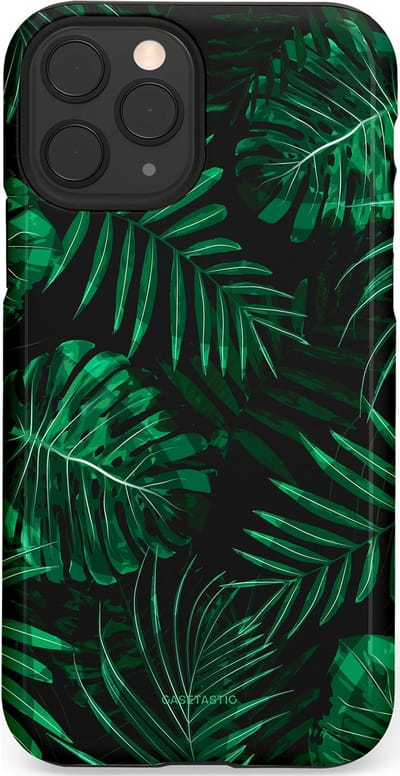 Casetastic hoesje geschikt voor Apple iPhone 11 Pro - Dubbellaagse bescherming - Jungle blad - Fashion Case - Donkergroen Zwart
