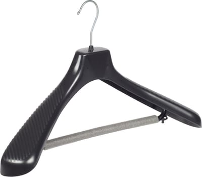 De Kledinghanger Gigant - Mantelhanger - Kostuumhanger - Jassenhanger - Volwassenen - GP48 - 50 Stuks - Kunststof - Zwart - Gebogen Model - Schouderverbreding 7 cm - Broeklat met Schuim - 48 cm - Kledinghanger - Kleerhanger - GP-Serie (GP48/BS_00/50)
