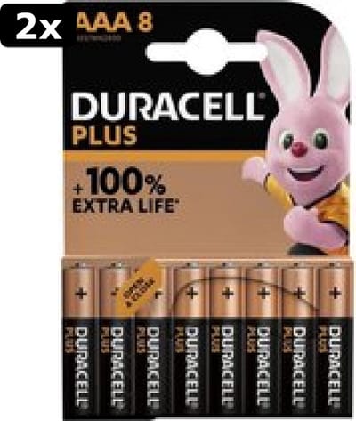 2x Duracell Alkaline Plus AAA Batterijen - 8 stuks