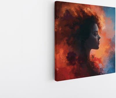 Saammp Canvas Schilderij - Vrouw tussen rode en blauwe wolken - abstract - 20x20 - Foto op canvas - Wanddecoratie - Muurdecoratie Woonkamer - Slaapkamer decoratie - Canvas Print