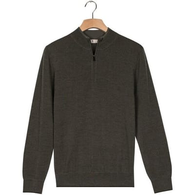 Thomas Maine Trui Half Zip Two Color Herringbone Jacquard Knit Donker Groen / male