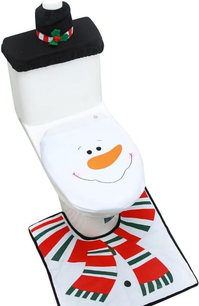 Toiletbrilhoezen Set - WC Decoratie - Badkamer Opvrolijken - Kerstsfeer Creëren - 3 Delig - Multicolor