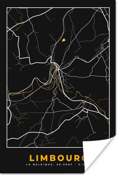 Poster Limburg - Kaart - Goud - Stadskaart - Plattegrond - 120x180 cm XXL