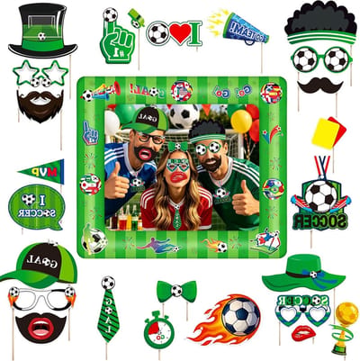 Voetbal Fotocabine Rekwisieten voor Feest, Decoratiekit met Opblaasbare Selfiekaders en Gamedag Benodigdheden voor Kinderen en Verjaardagen