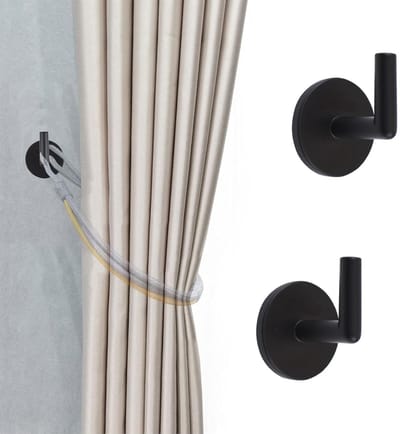 Dailygoods- Gordijnhouders 2 Stuks - Zelfklevende Wandgemonteerde Gordijnhouders - Metalen Wandhaak - Zinklegering - Zwart - Voor Huisdecoratie - Gordijnhaken