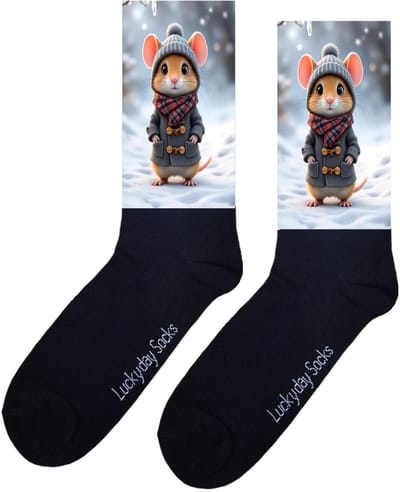 Muis - Opkikker - Grappige sokken - Valentijns cadeau - Verjaardag cadeau - Sint cadeau - Leuke sokken - Sneeuw - Natuur - Vrolijke sokken - Cadeautje - Grappige cadeau - Kerstsokken - Vaderdag - Moederdag - Socks maken Happy - 37-44