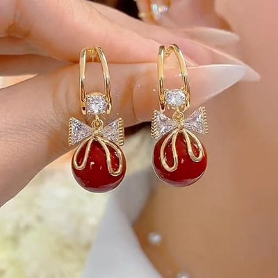 2 stuks Damesmode Trendy Parel Strik Oorbellen Outdoor Reizen Carnaval Banket Feest Vakantie Kleding Cadeaus Gold