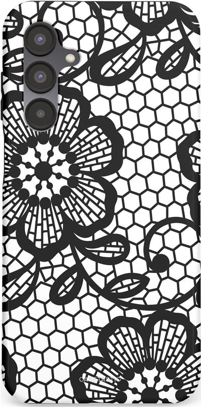 Casetastic Hoesje Geschikt voor Samsung A16 - Stijlvolle Beschermende Duo-layer Case - Zwart Bloemenpatroon