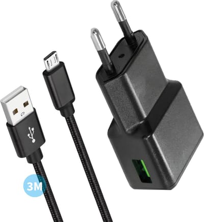 Micro usb Oplader 15w 3 Meter - Oplader voor A10 / A10e / A10s / A20 / A20e / A30 / A30s / A50 / A50s (2019)