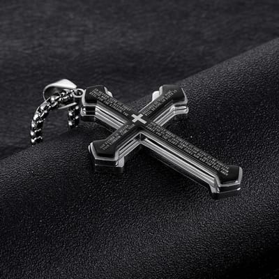 Vintage Christelijke Bijbeltekst Roestvrij Staal Kruis Hanger Ketting Punk Mode Biker Amulet Mannen 'S Ketting Ketting Sieraden Cadeau 50cm