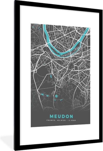 Fotolijst incl. Poster - Frankrijk - Stadskaart - Plattegrond - Kaart - Meudon - 60x90 cm - Posterlijst