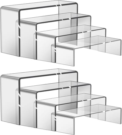 Transparante acryl displaystandaard set van 8: veelzijdige risers voor sieraden, figuren en cupcakes, heldere gelaagde presentatie voor verzamelobjecten