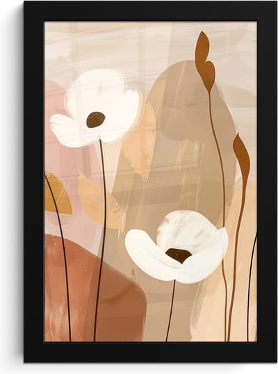 Poster in lijst - Fotolijst 20x30 cm - Posters - Bloemen - Abstract - Beige - Line art - Posterlijst zwart - Decoratie - Wanddecoratie woonkamer - Muurdecoratie slaapkamer