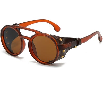 Lunettes de Soleil Rétro Hommes Femmes Cuir Rondes Vintage Anti Vent Sports Extérieurs Lunettes de Soleil UV400 Gafas De Sol 1PC