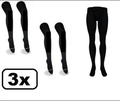 3x Pieten maillot met gulp zwart