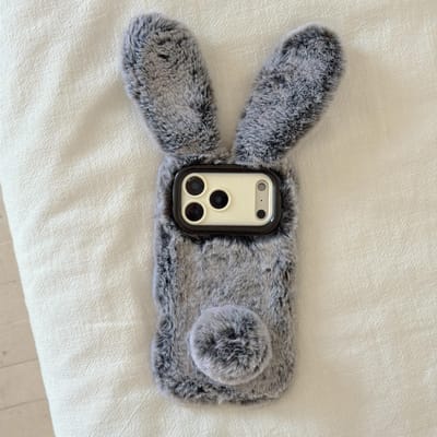Étui de téléphone Bunny en peluche chaude avec oreilles de lapin 3D et cordon pour Galaxy S25 Ultra 23 24 Ultra A14 15 35 54 56 A16 05S 36 Galaxy A15 gris