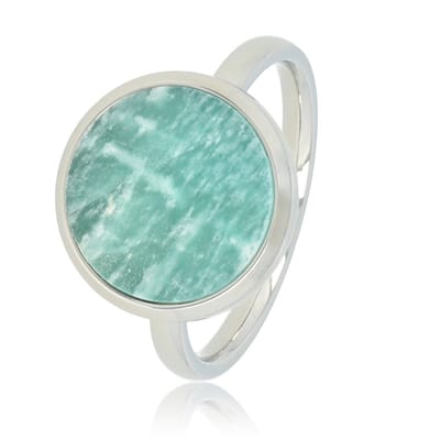 My Bendel - Zilverkleurige Ring met Ronde Amazonite - Zilverkleurige Ring - Ronde Amazonite - Unieke Aderen - met Luxe Cadeauverpakking | Sieraden Voor Dames | Maat 16.00 Mm / Maat 50