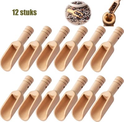12 stuks- houten lepel set - houten lepeltjes klein - Houten schepje - koffie maatschepje - voor koffiebonen en peperkorrels - 7,4×2,3cm