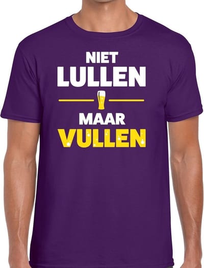 Niet Lullen maar Vullen tekst t-shirt - paars - voor heren - drank - foute party kleding - korte mouwen S
