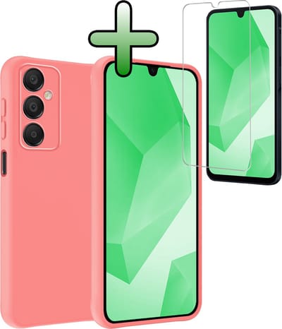 Hoesje Met Screenprotector - Geschikt voor Samsung Galaxy A16 - Sterk & Shockproof - Back Cover - Siliconen Case - Telefoon Hoes - Lichtroze