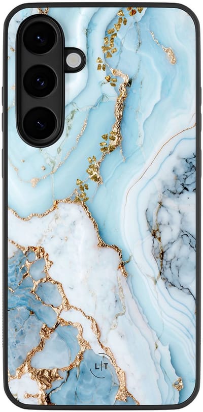 Leuke Telefoonhoesjes - Hoesje geschikt voor Samsung Galaxy S25 FE - Marmer babyblauw - Backcover zwart - Marmer - Blauw