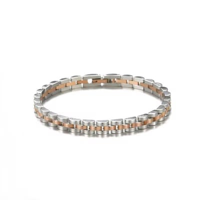 Presidente stijl armband | Small | Horlogeband Stijl | Zilverkleurig & Rosegoudkleurig | Staal | Armband Mannen | 6mm | Mannen Cadeautjes | Cadeau voor Man | Pin Remover