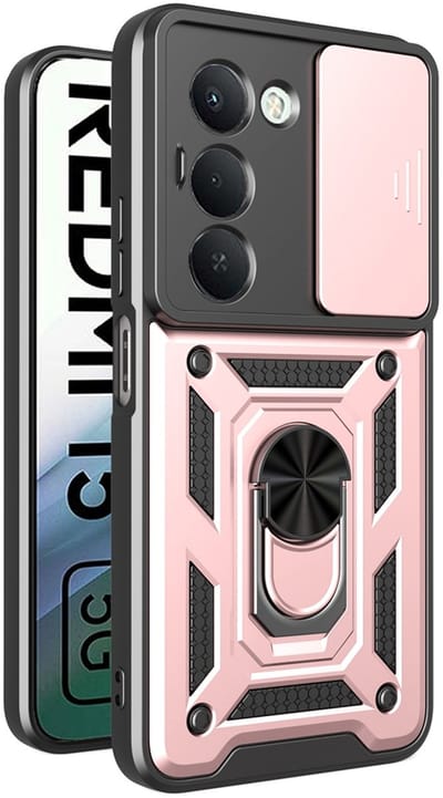 MobyDefend Hoesje - Geschikt voor Xiaomi Redmi 15 5G - Pantsercase Met Draaibare Ring - Rosé