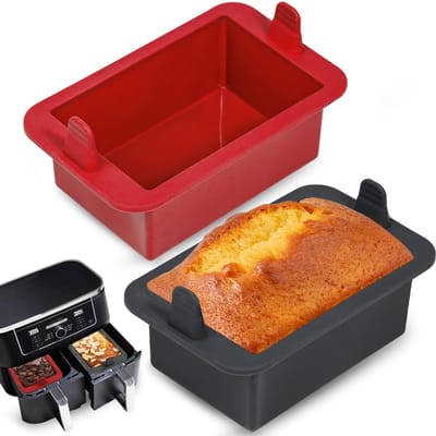 Dailygoods - webake Kleine siliconen broodbakvorm voor heteluchtfriteuse, 2 stuks, siliconen vorm, doosvorm, 500 g, airfryer, bakvorm, taartvorm, rechthoekig, voor brood, dozen, cake, 14 x 9 x 6 cm