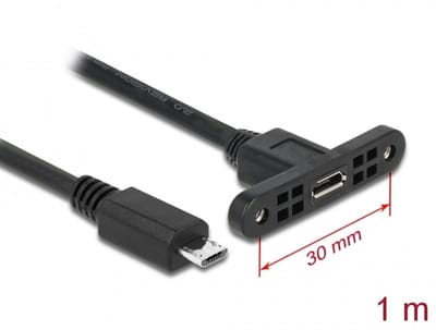 Delock Cable USB 2.0 Micro-B female panel-mount > USB 2.0 Micro-B male 1 m