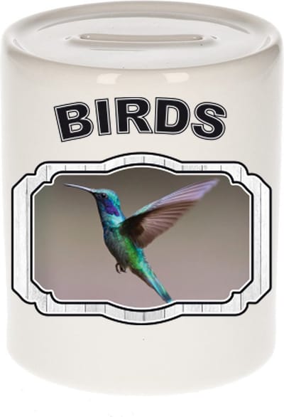 Dieren liefhebber kolibrie vogel vliegend spaarpot 9 cm jongens en meisjes - keramiek - Cadeau spaarpotten vogels liefhebber