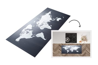 Keukenloper - Loper keuken - Wereldkaart - Simpel - Zwart - Wit - 120x50 cm - Keukenloper vinyl