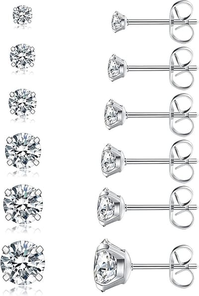 Mmgoqqt - 6 Stuks - 3-8MM Sieraden - Zirkonia Oorknoppen - Zilver Wit - Delicaat En Duurzaam