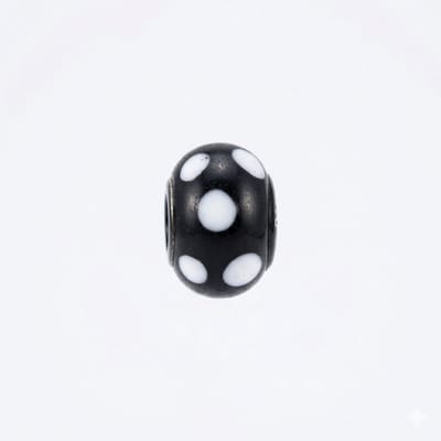 Quiges - Glazen - Kraal - Bedels - Zwart - Met - Witte - Puntjes - Bead Past op alle bekende merken - armband