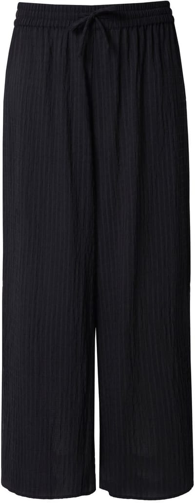 Ulla Popken - Dames - Broek Rose zoomsplitten wijde pijp elastische tailleband - Zwart - Maat 46+