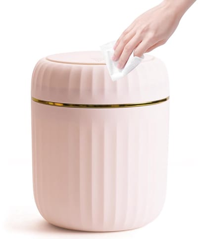 Mini Bureau Mand Met Deksel - 2 Liter Inhoud - Tafelmantel Met Pop-up Statief - Stofvrije Prullenbak Voor Keuken, Slaapkamer en Badkamer - Roze - 13x13x16 Cm