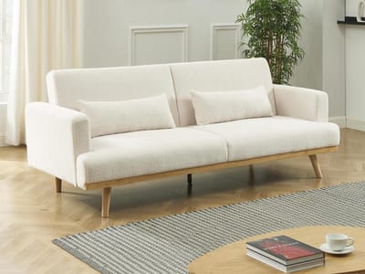 Vente-unique Slaapbank – 3 zitplaatsen – Klik-klakmechanisme – Witte boucléstof – ESME