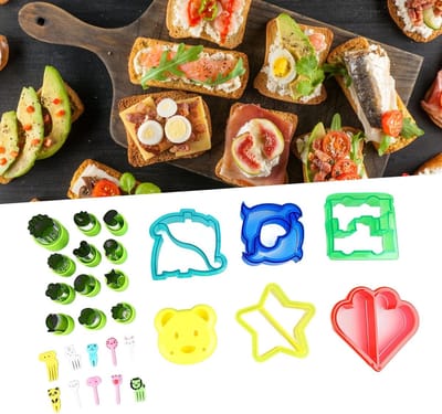 Sandwich Koekjes Snijset - Vrolijke Vormen - Kinderen Bakken - 28 Delig Inclusief Vorkjes - Pakket 22cm - Multicolor
