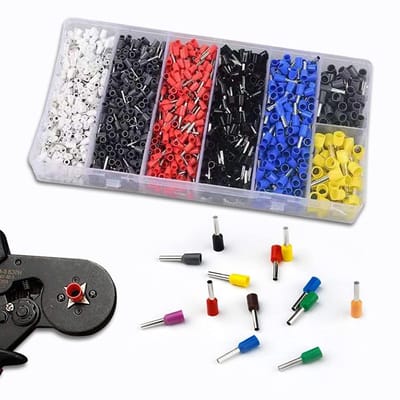 Pack van 1800 Kleurige Geïsoleerde Kabel Eindhulzen, Tinned Brass Inserts voor Draadverbindingen, Geschikt voor 0.5-10 mm² Kabels en Verbindingen