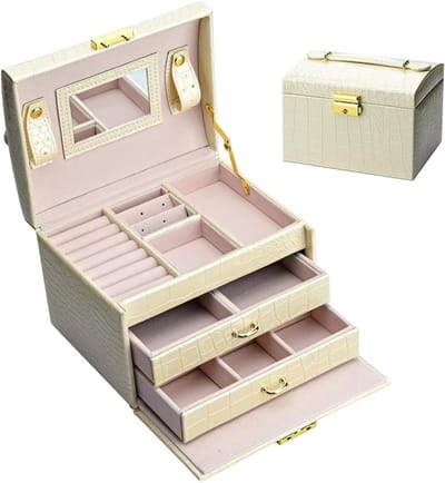 Kleine Sieradenbox met Slot, 2 Lades en 3 Lagen voor Sieradenopslag, Perfect voor Horloges, Kettingen en Ringen, Cadeau Idee