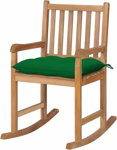 Schommelstoel voor de tuin, schommelstoel voor buiten, schommelstoel voor binnen, met groen kussen van teakhout lu